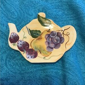 ZRIKE HAND PAINTED TEABAG HOLDER FRUIT TEAPOT EUC GRAPE PEAR